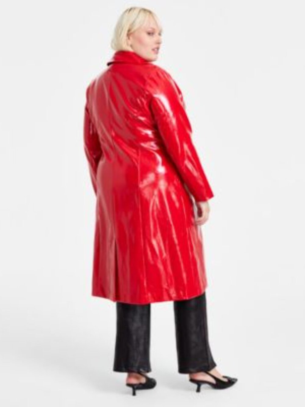 BAR III Plus Red Faux Leather Trench Coat Sz XL